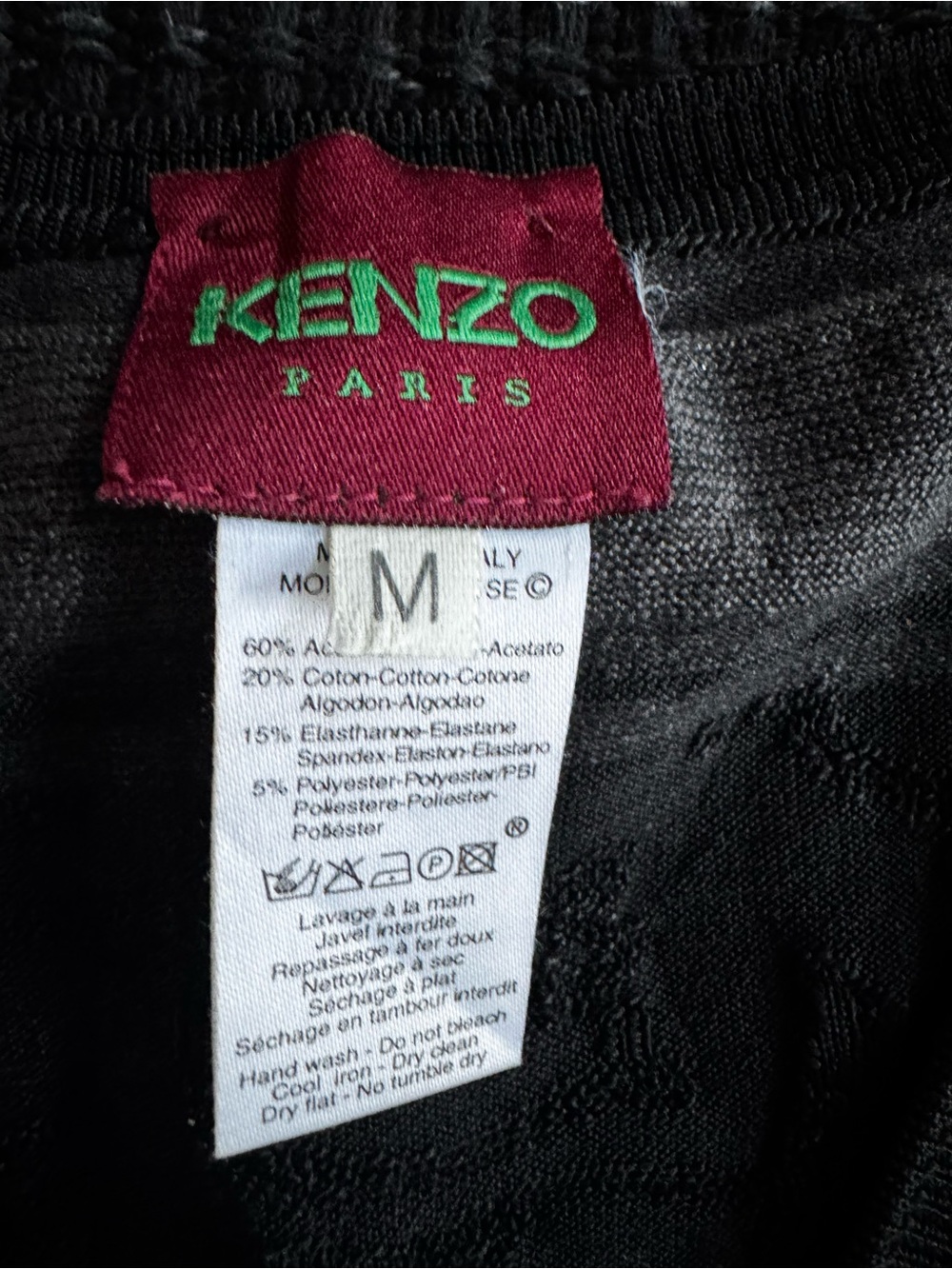 Kenzo Vintage Black & Gray Striped V-Neck Knit Top - Picture 2 of 4
